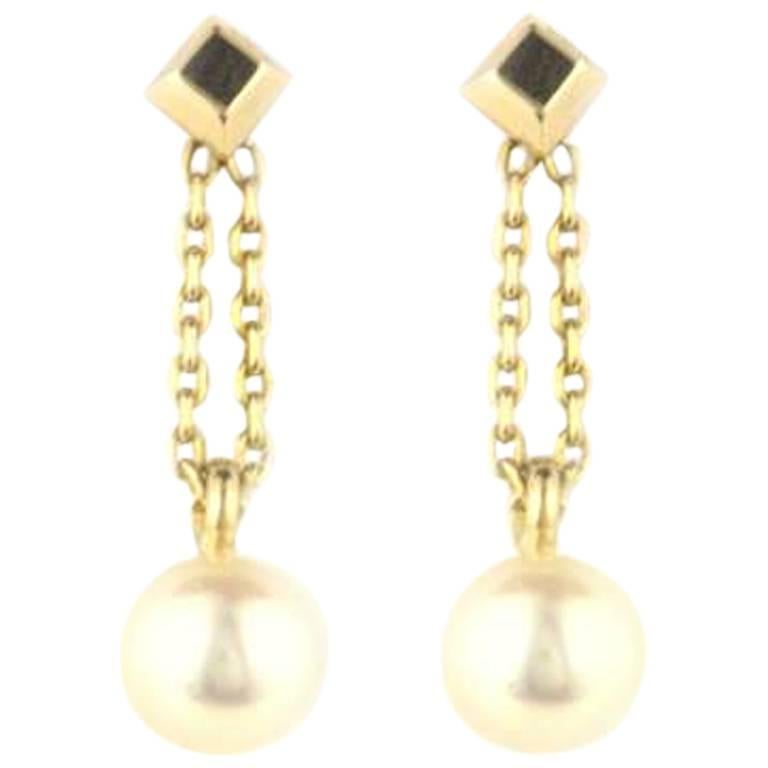 Cartier Yellow Gold Pearl Drop Earrings