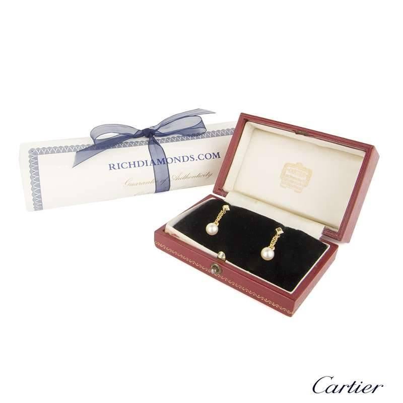 Cartier Yellow Gold Pearl Drop Earrings In Excellent Condition In London, GB