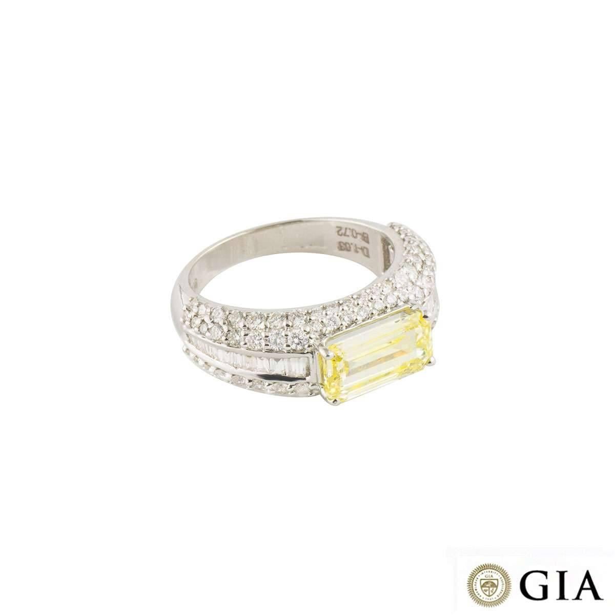 GIA Certified Fancy Intense Emerald Cut Yellow Diamond Ring 2.01 Carat In Excellent Condition In London, GB
