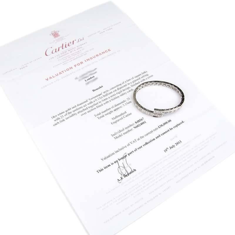 Cartier Tectonique Diamond White Gold Bracelet 3.15 Carat In Excellent Condition In London, GB
