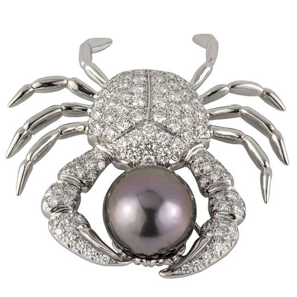 Tiffany & Co. Crab Brooch in Diamond and Pearl 2.70 Carat