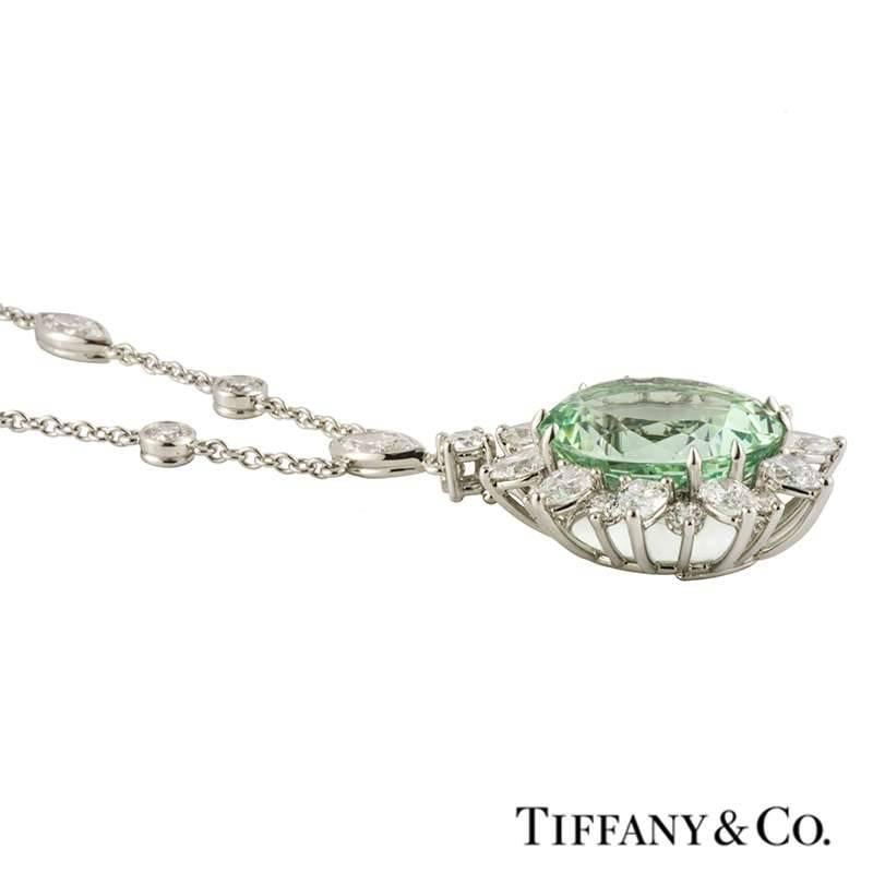 Tiffany & Co. Green Tourmaline Diamond Platinum Pendant 2