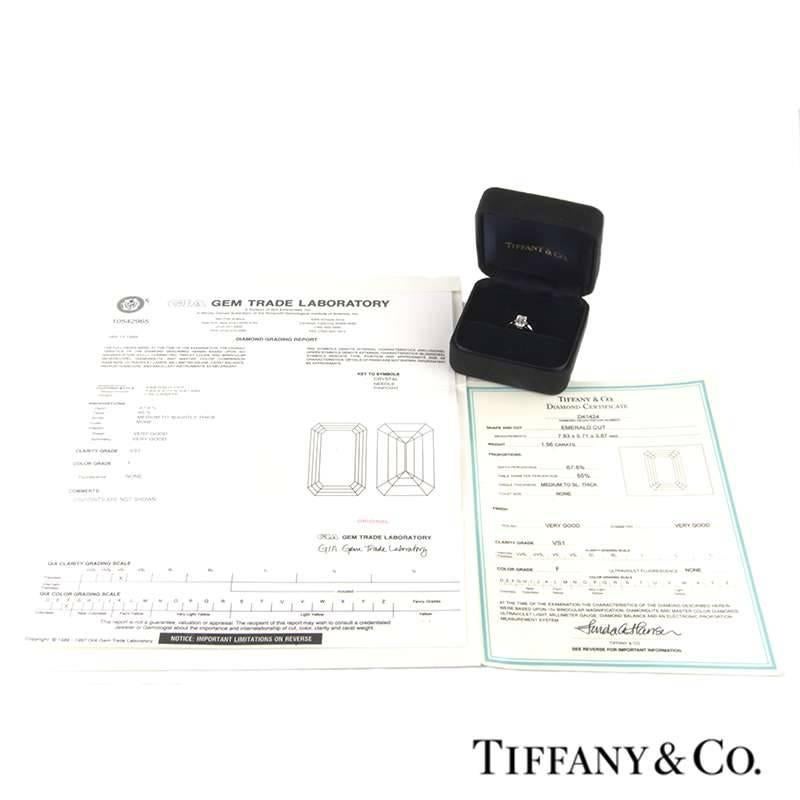 Women's Tiffany & Co. 1.56 Carat GIA Certified Emerald Cut Diamond Platinum Ring
