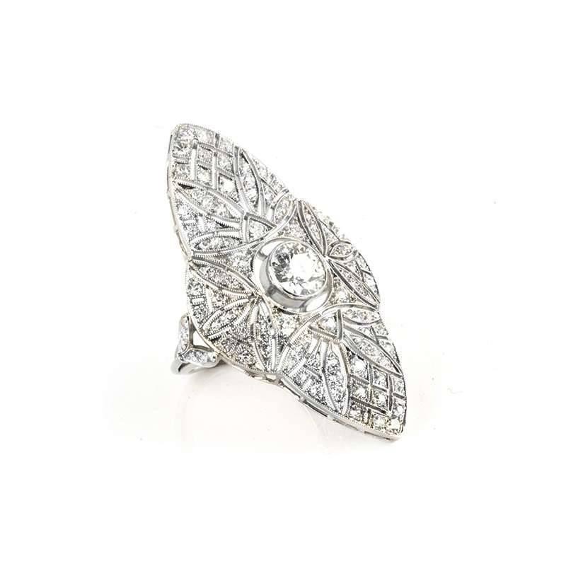 Art Deco Modern Diamond Filigree Platinum Ring