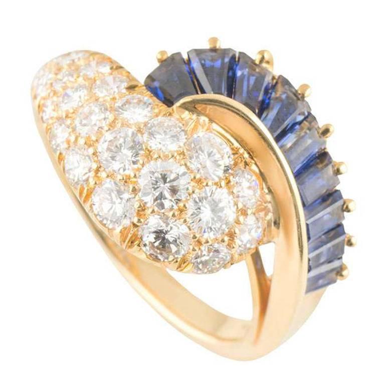 Oscar Heyman Diamond and Blue Sapphire Ring 1.19 Carat