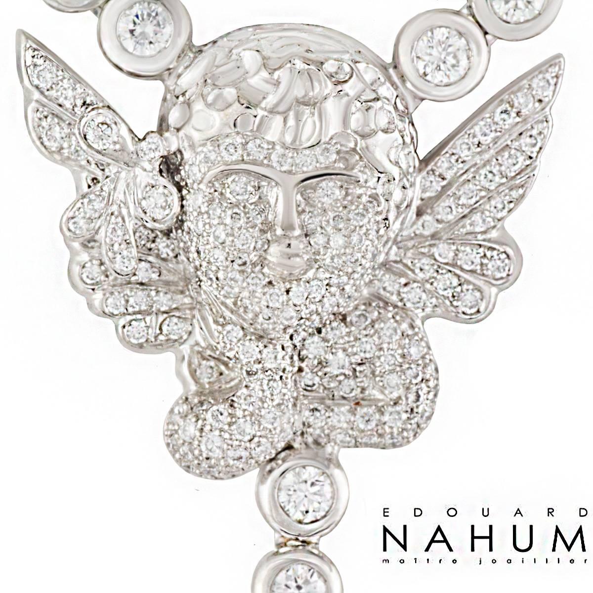 Edouard Nahum Diamond Angel and Cross Necklace 14.66 Carat In Excellent Condition In London, GB