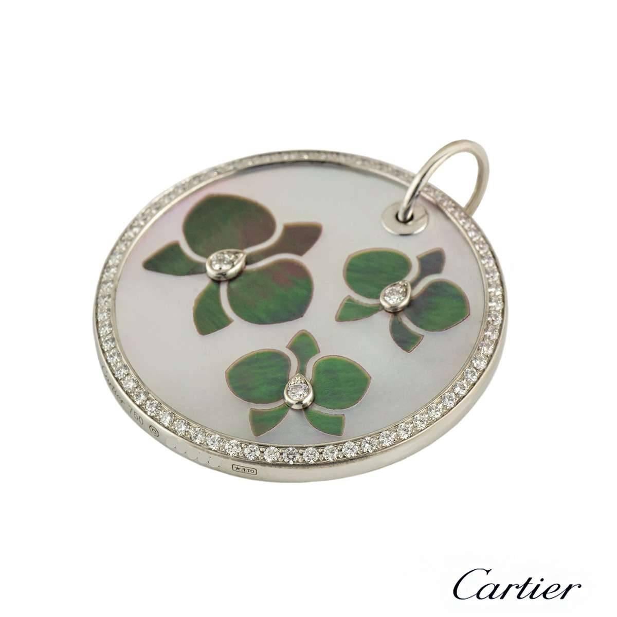 Cartier Caresse D'Orchidees Diamond and Mother-of-Pearl Pendant In Excellent Condition In London, GB