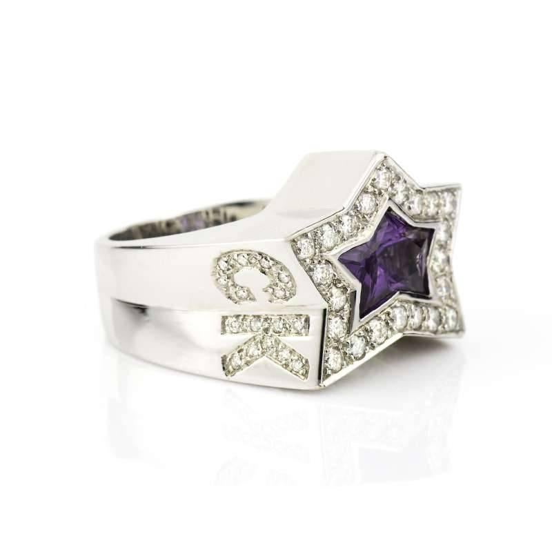 Rock Star Diamond Amethyst Ring In Excellent Condition In London, GB
