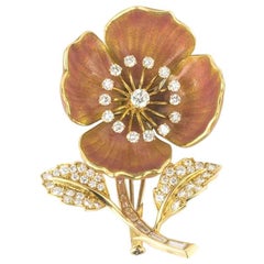 Vintage Boucheron Eglantine Diamond and Enamel Brooch