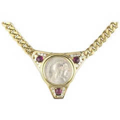 Roman Coin Gold Diamond and Ruby Necklace