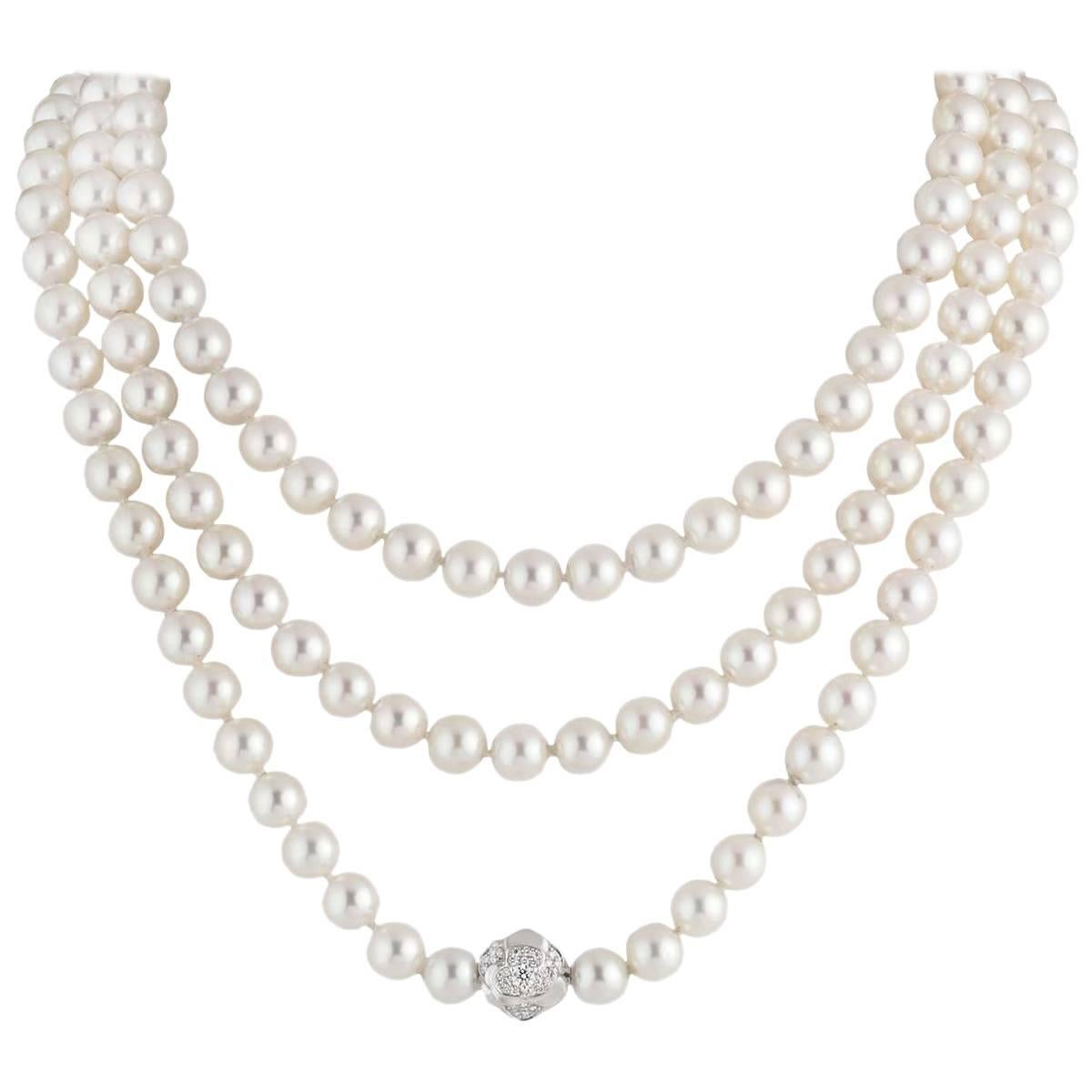 Chanel Multi-Strand Pearl Diamond Necklace