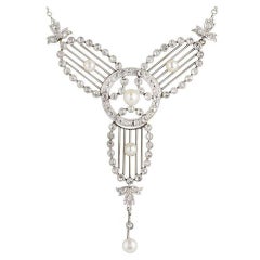 Art Deco Diamond, Pearl and Platinum Necklace