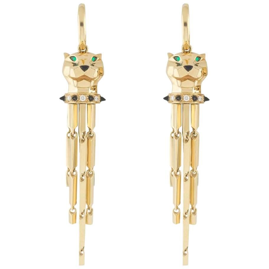 Cartier Diamond Onyx Tsavorite Panthere Earrings