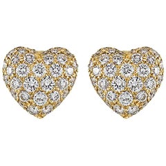 Cartier Yellow Gold Diamond Heart Earrings 1.50 Carat