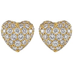 Cartier Yellow Gold Diamond Heart Earrings 1.50 Carat