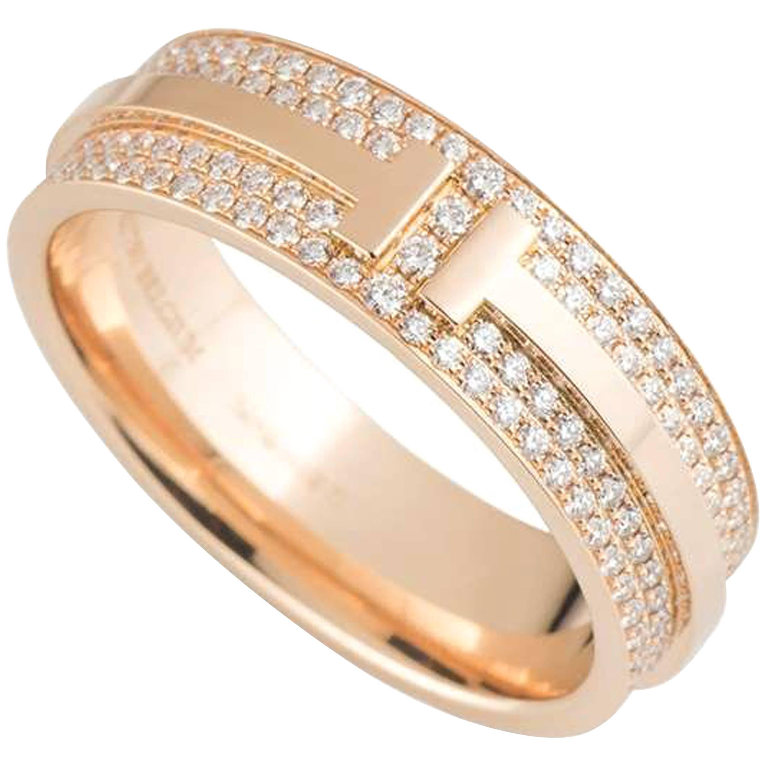 Tiffany & Co. T Two Rose Gold Diamond Band Ring