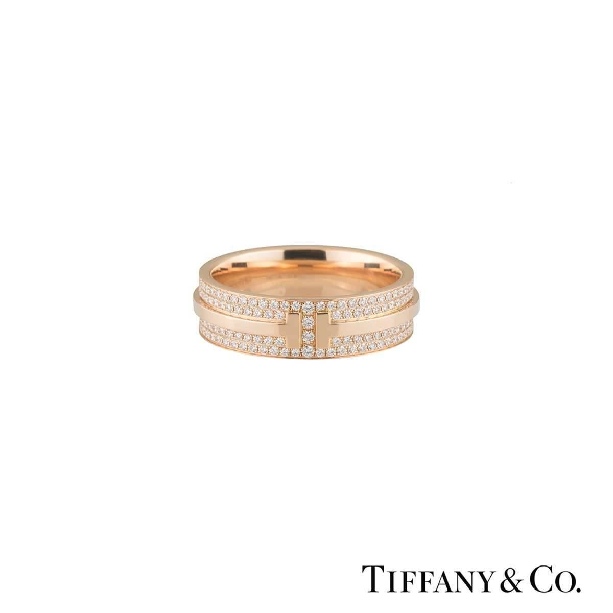 Tiffany & Co. T Two Rose Gold Diamond Band Ring In Excellent Condition In Mayfair, London, London