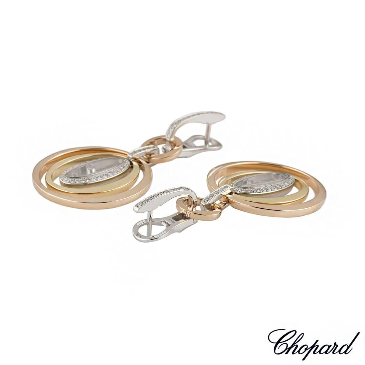 Chopard Tri-Color Happy Diamonds Drop Earrings In Excellent Condition In London, GB