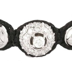 Diamond and White Gold Ball Bracelet in Silk Cord 1.35 Carat