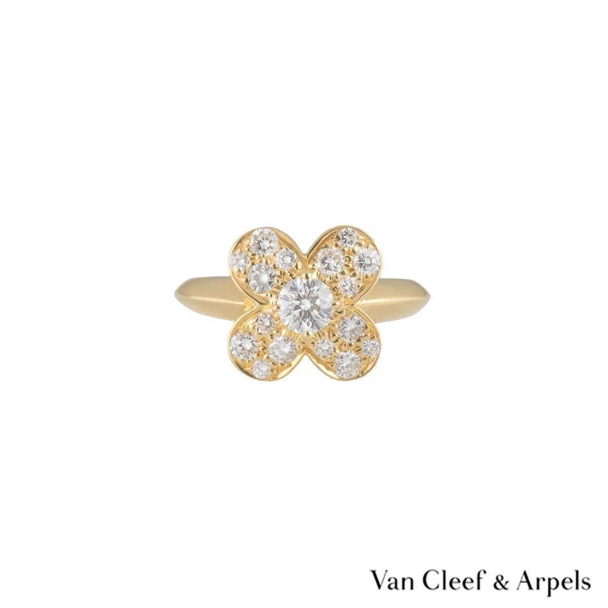 Van Cleef & Arpels Yellow Gold Diamond Alhambra Ring In Excellent Condition In London, GB