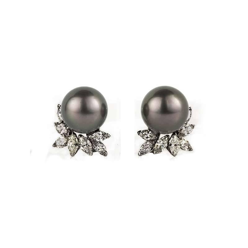 Pearl and Diamond Earrings and Pendant Suite 1