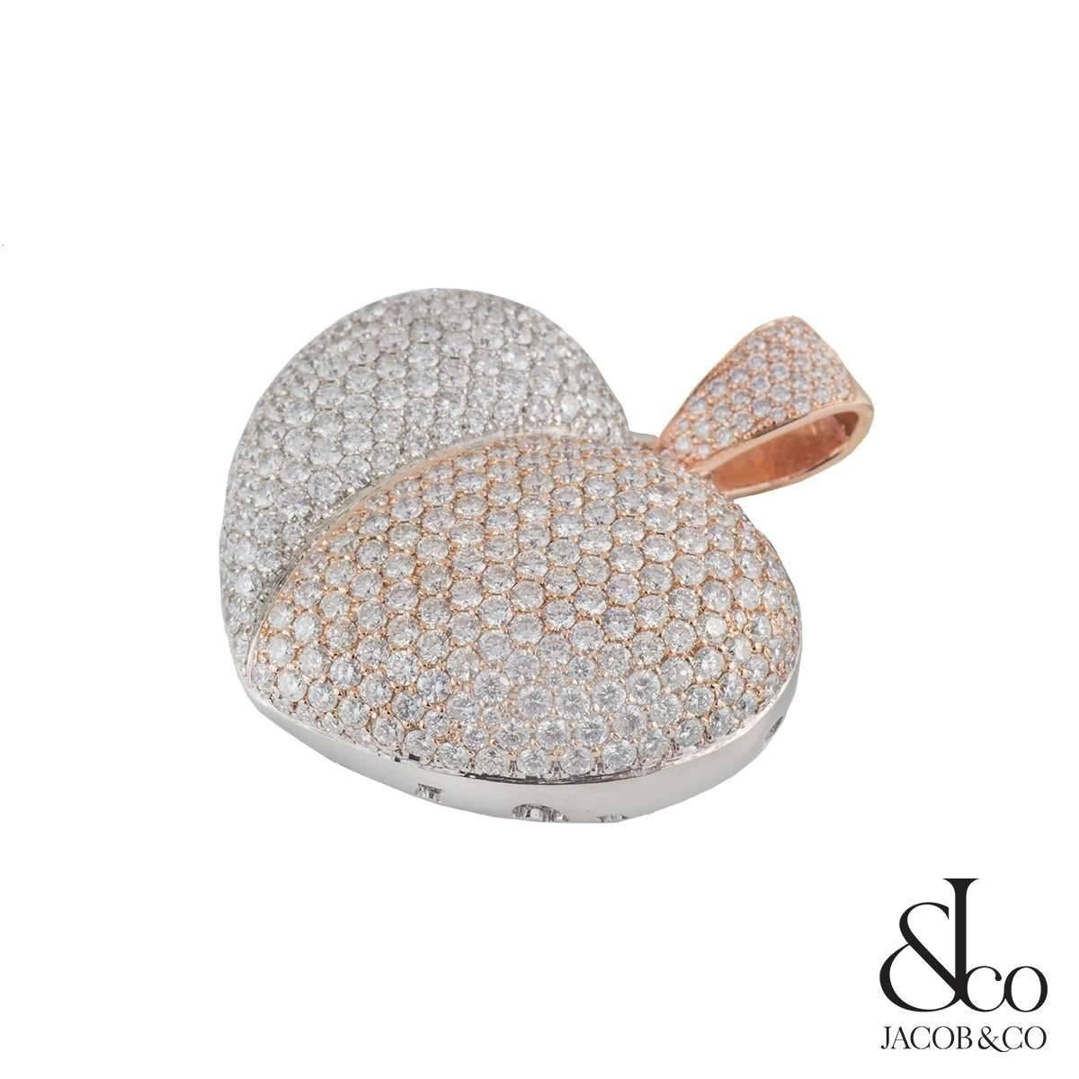 Jacob & Co 14 Karat White and Rose Gold Diamond Heart Pendant 5.25 Carat In Excellent Condition In Mayfair, London, London