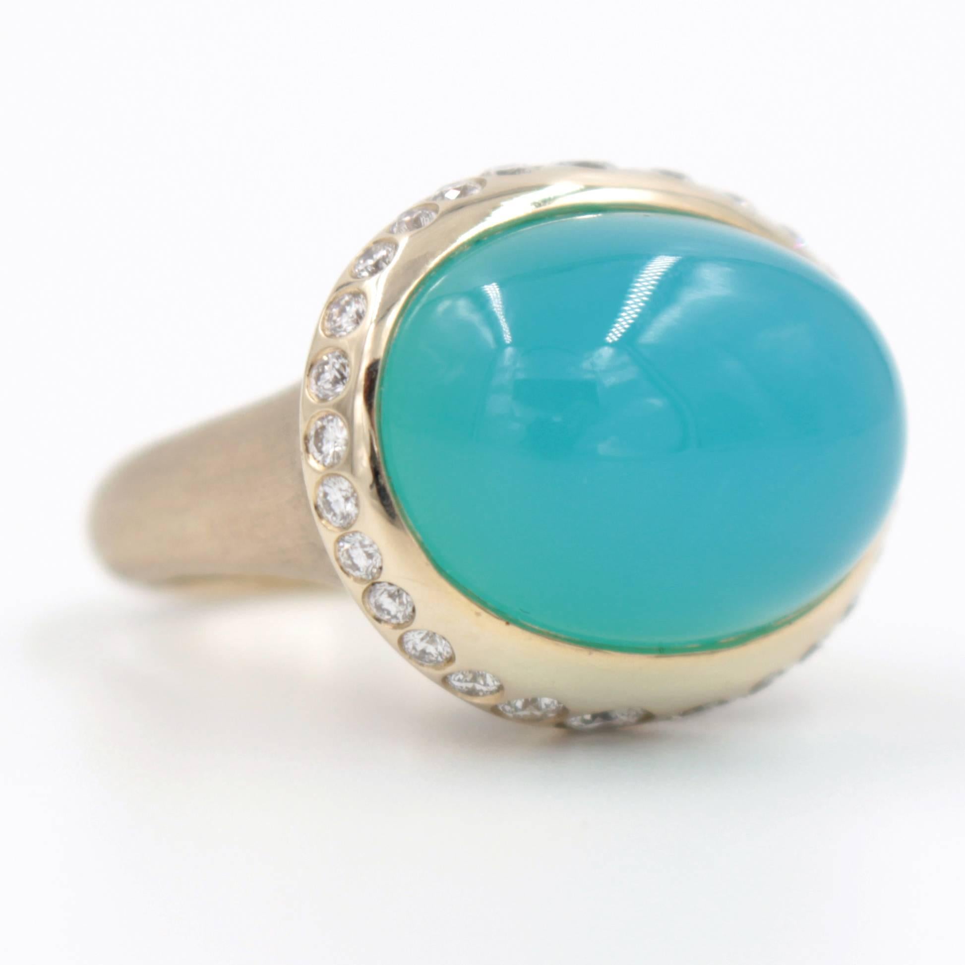 Contemporary Chalcedony Diamond Gold Ring For Sale