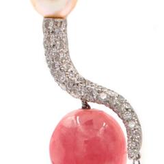 Diamond Pave Pink Pearl Rhodocrosite Drop Platinum Earrings