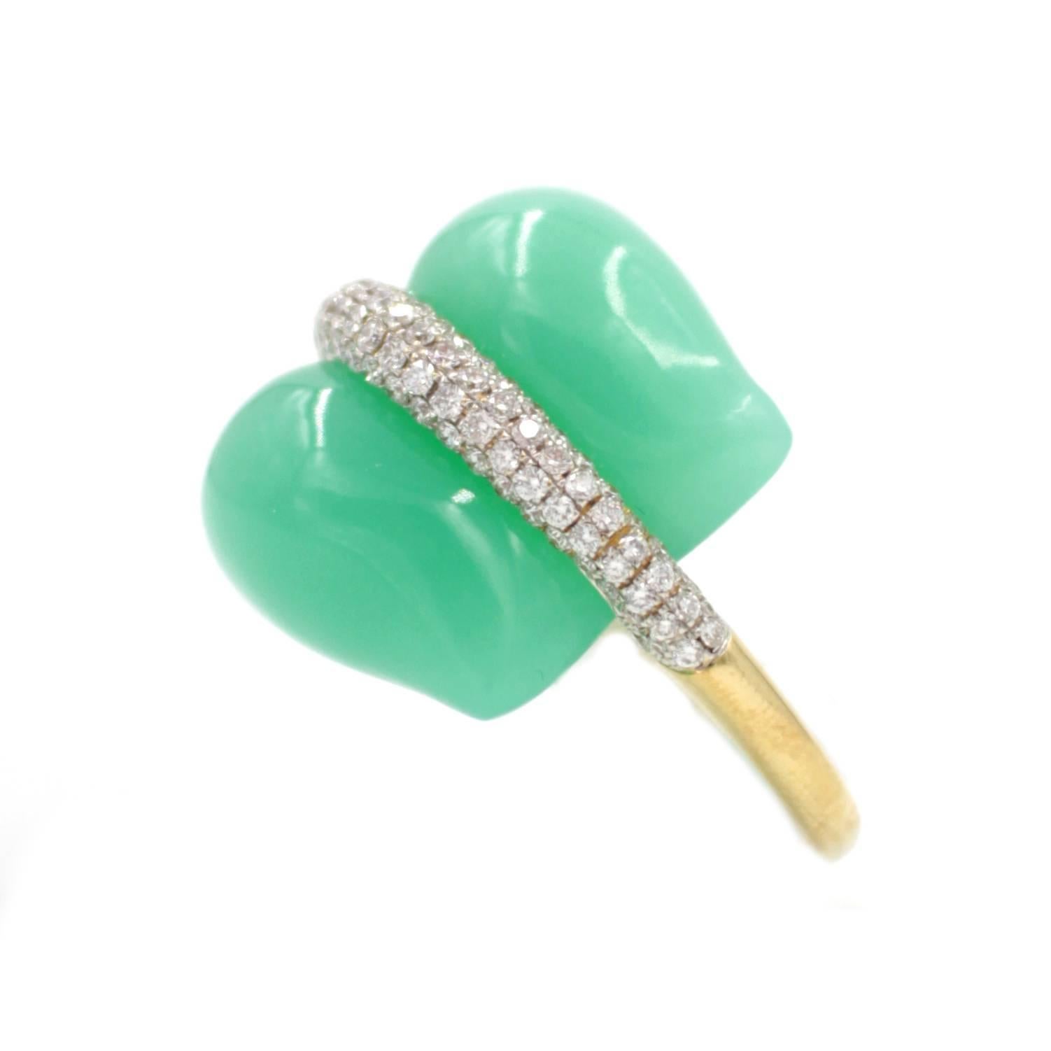 Contemporary Australian Chrysoprase Diamond Pave Gold Ring For Sale