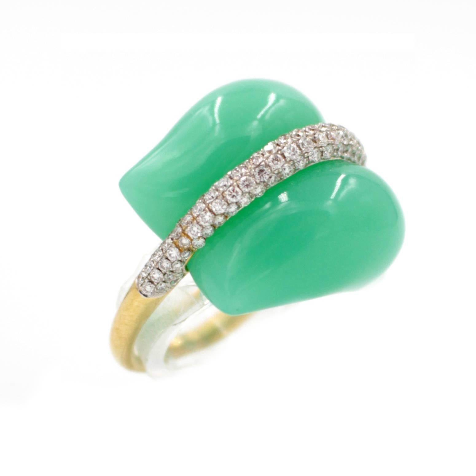 Women's Australian Chrysoprase Diamond Pave Gold Ring For Sale