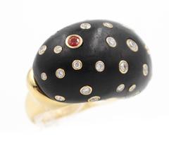 Sapphire Ebony Wood Diamond Gold Ring Pendant