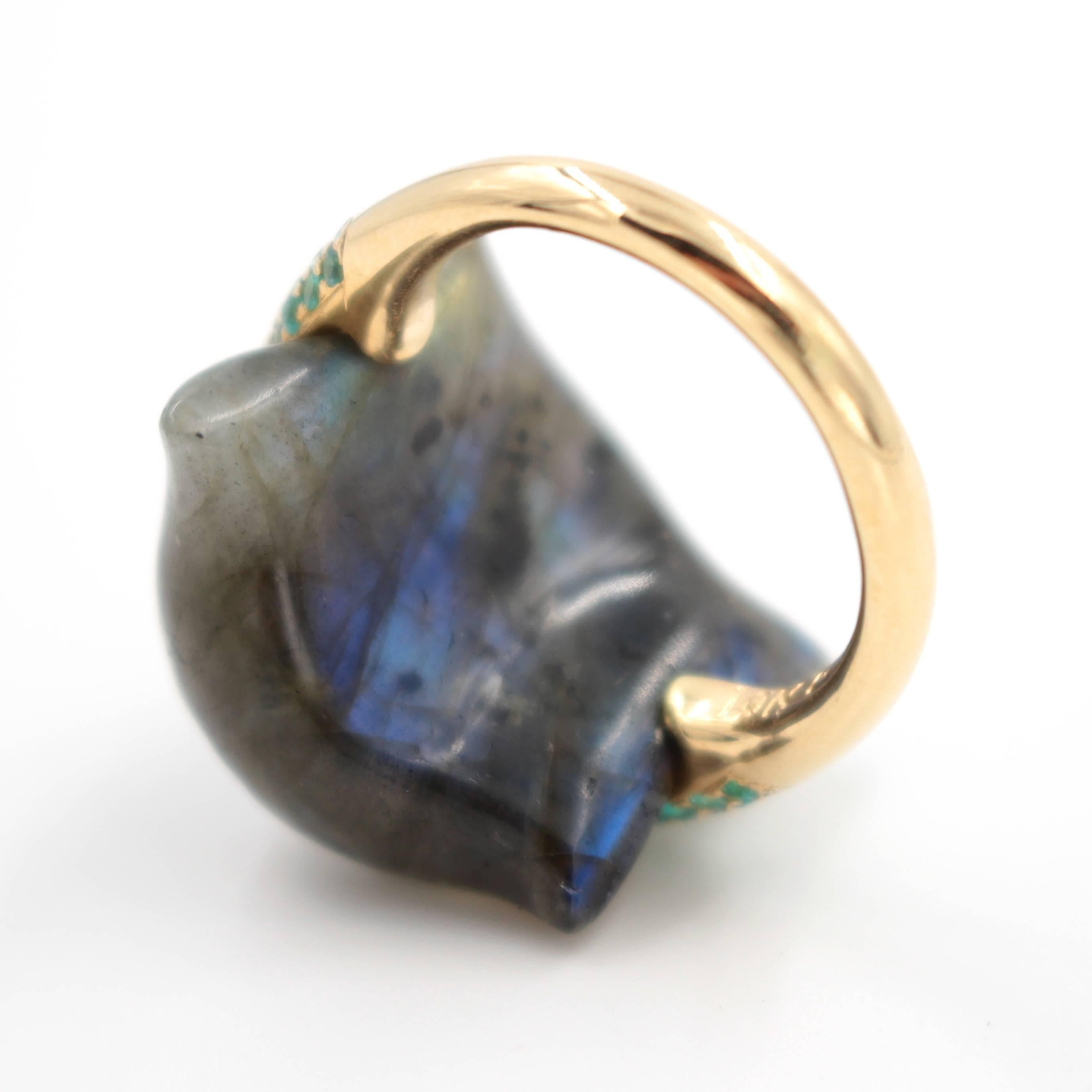 Contemporary Ionescu Design Labradorite Paraiba Tourmaline Gold Ring For Sale