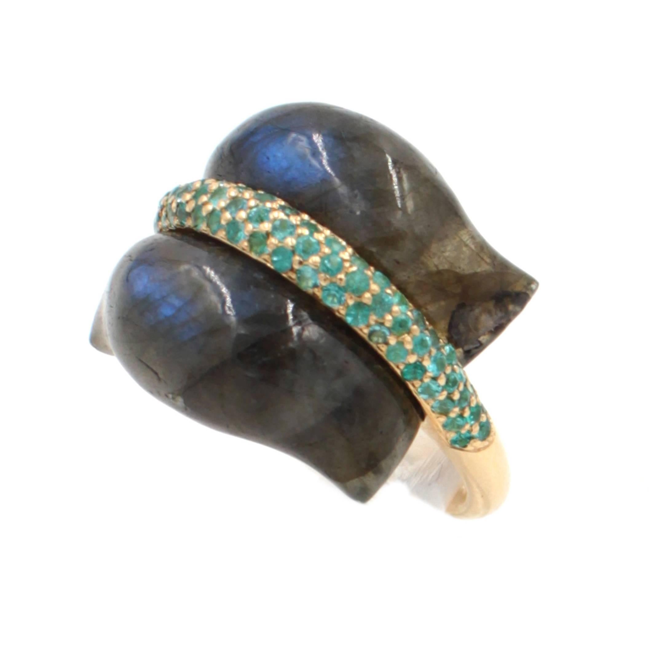 Ionescu Design Labradorite Paraiba Tourmaline Gold Ring In New Condition For Sale In Santa Fe, NM