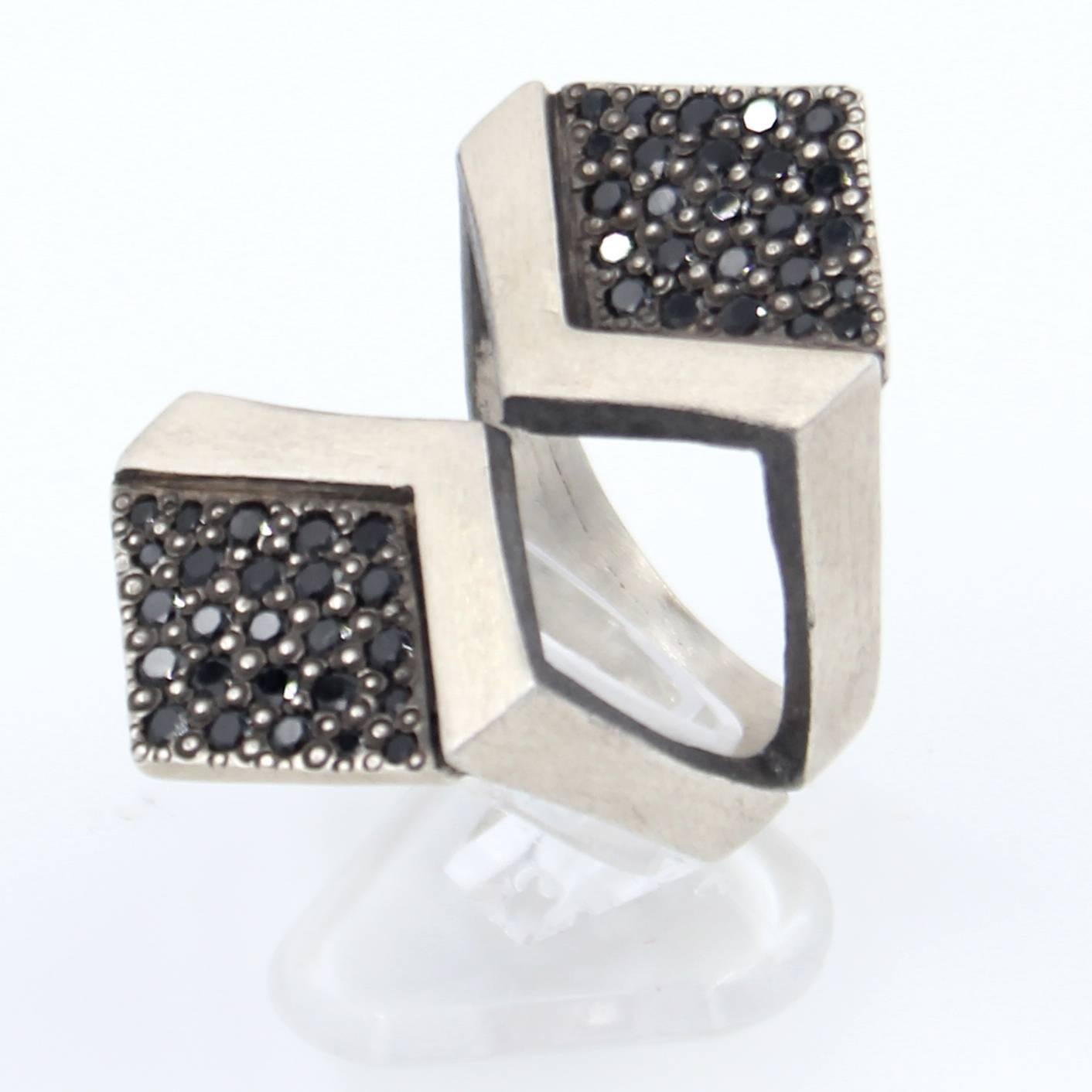 Sterling silver and black spinel ring.