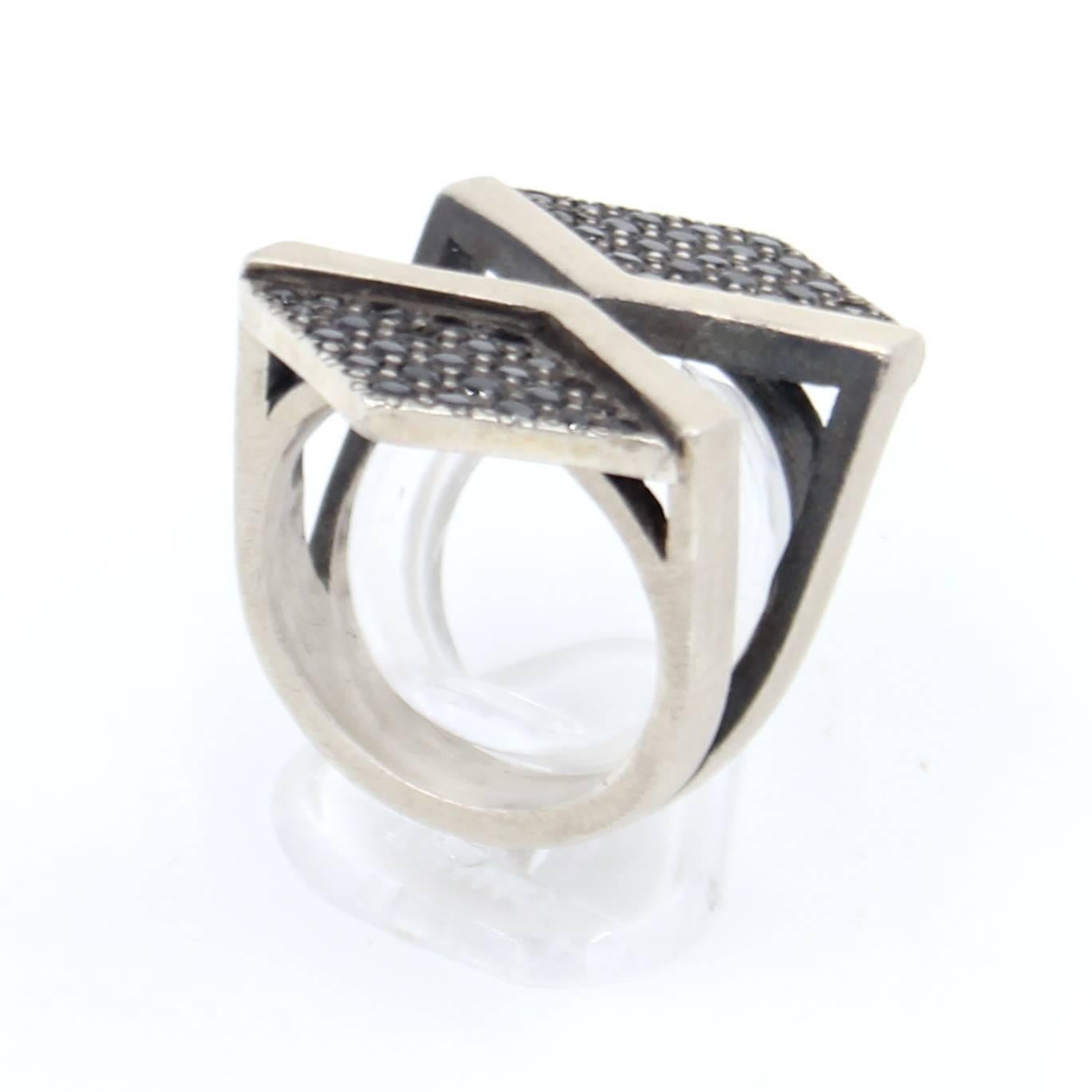 Contemporary Black Spinel Sterling Silver Ring
