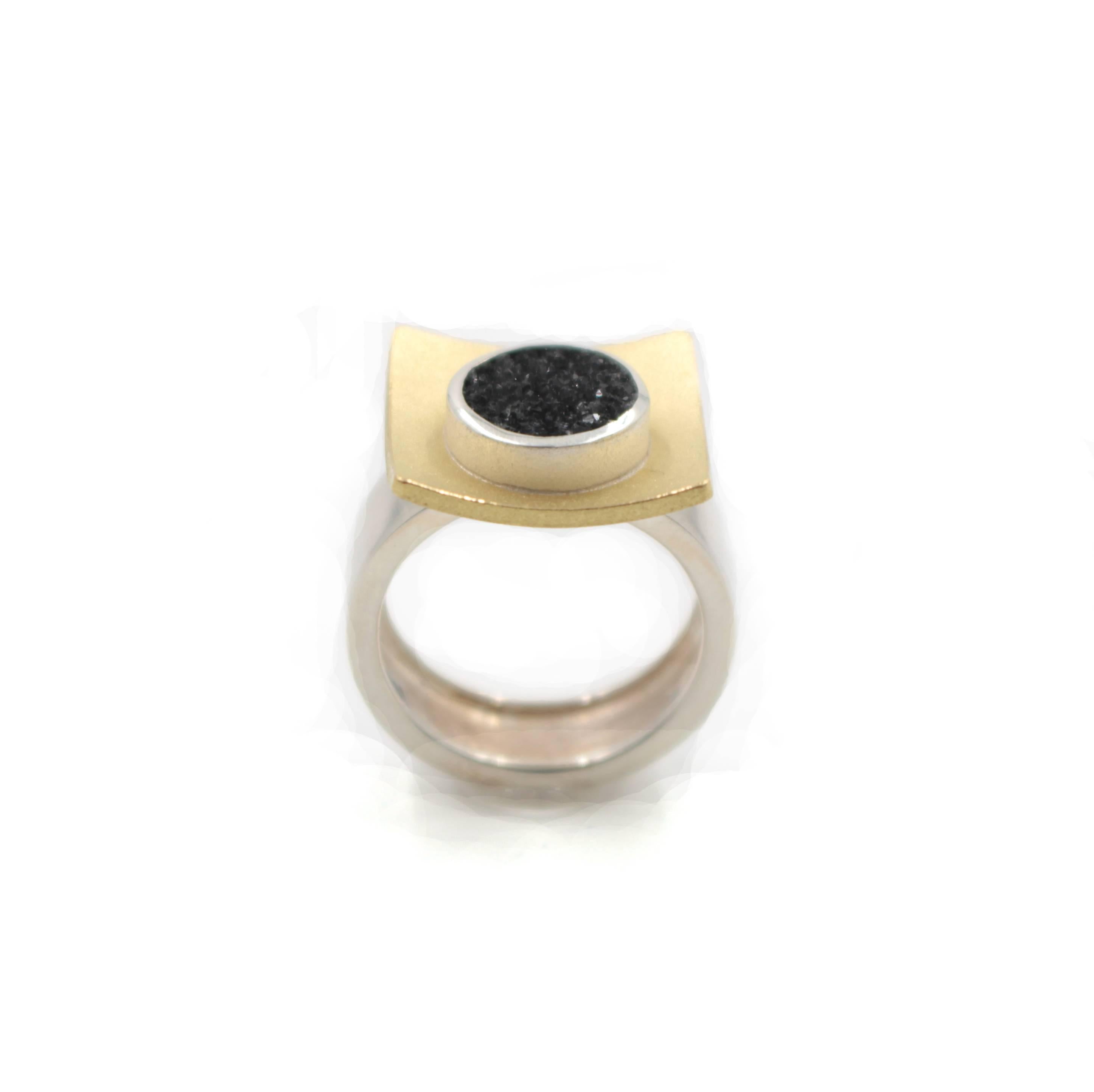 Contemporary Janis Kerman Sterling Silver Gold Drusy Ring