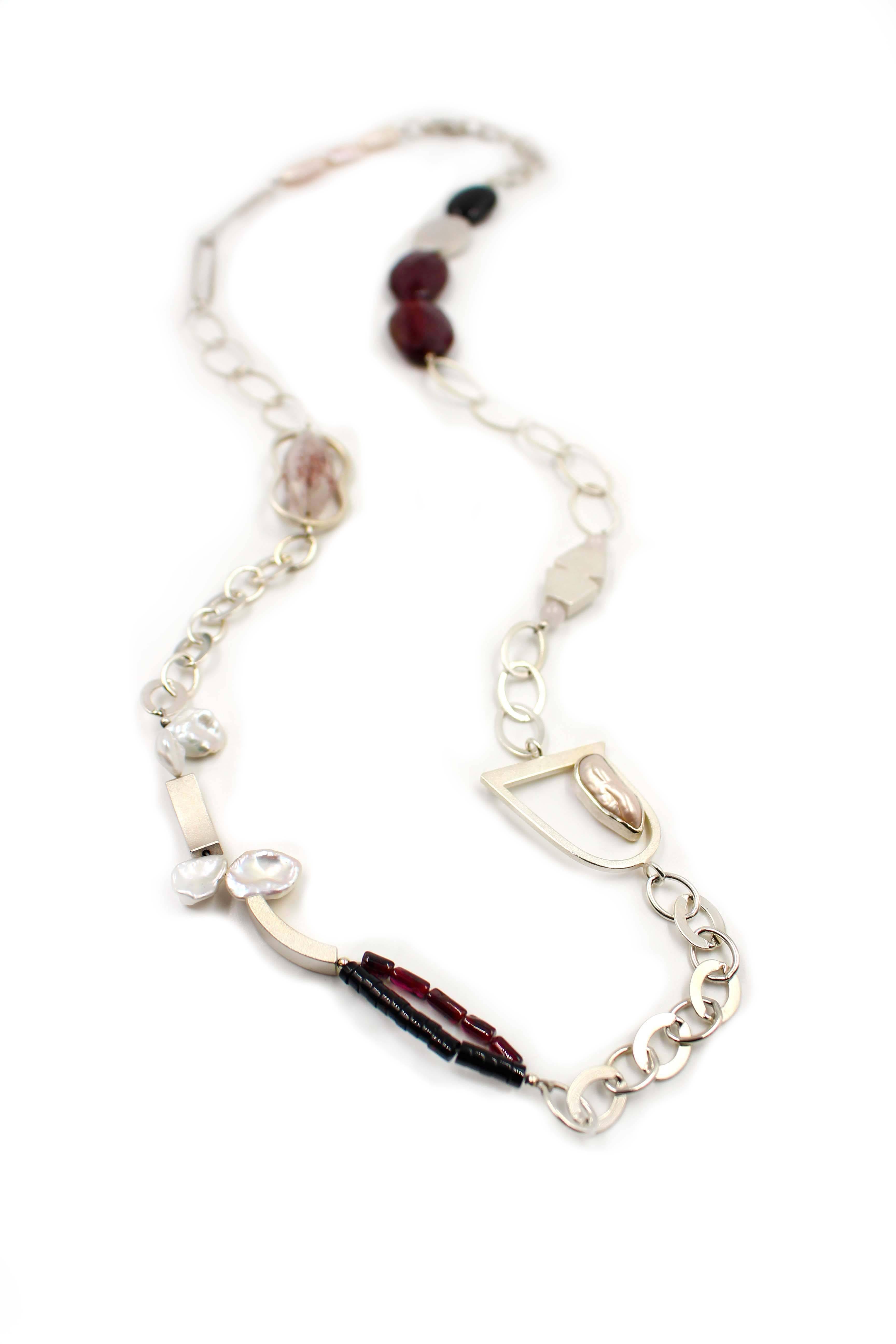 Cranberry Garnet and Sterling Silver Necklace In Excellent Condition In Santa Fe, NM