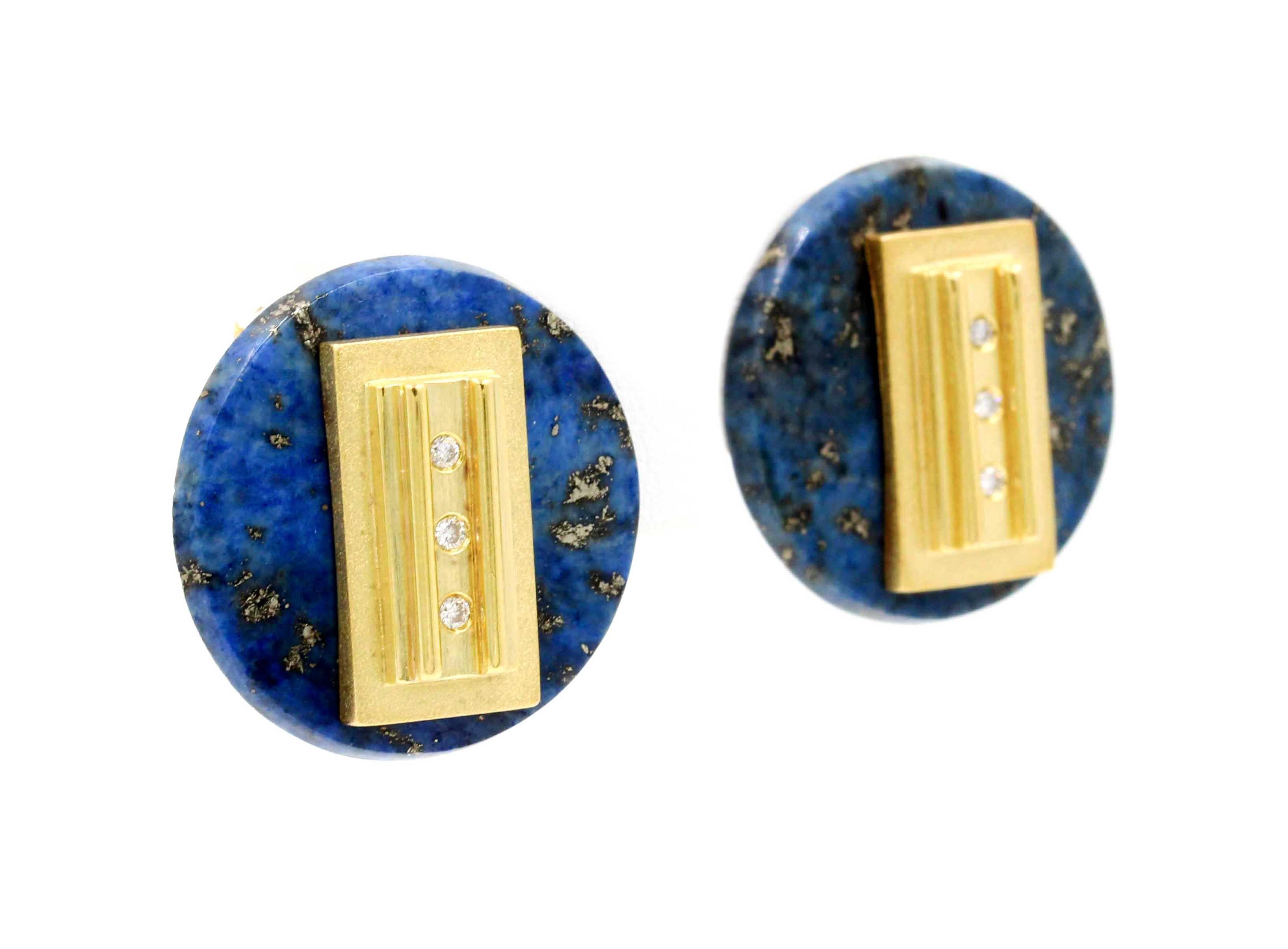 Janis Kerman, 18K Gold, Diamond and Lapis Lazuli Disk Earrings , 2018