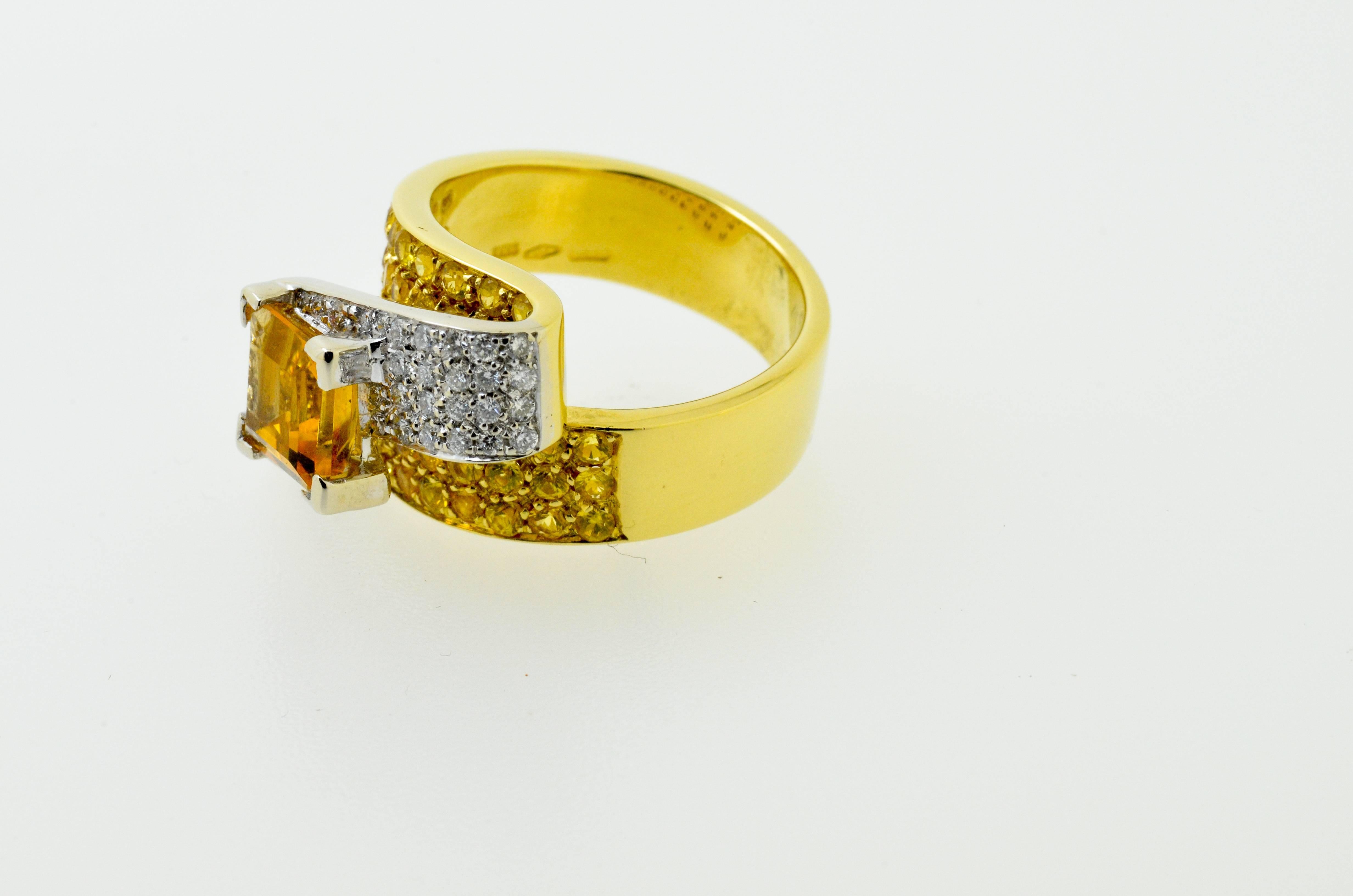 Princess Cut Citrine & Diamond Gold Ring For Sale