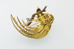 Enamel Ruby & Sapphire Gold Bird Brooch