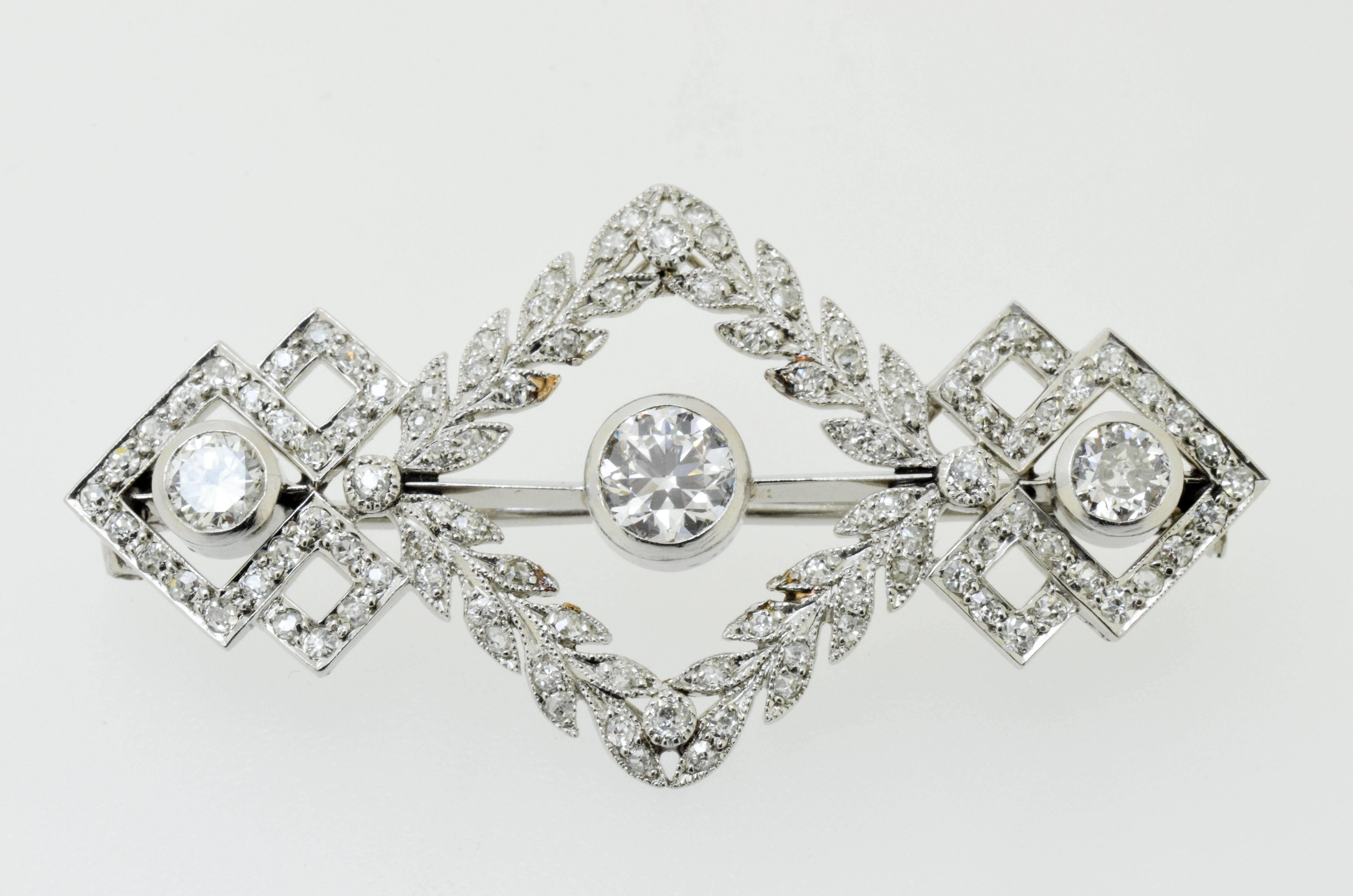 Women's or Men's Diamond & Platinum Brooch For Sale
