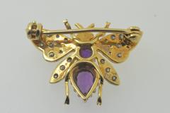 Yellow Gold Diamond Ruby & Amethyst Insect Brooch