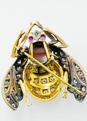 Diamond Ruby & Black Enamel Gold Brooch