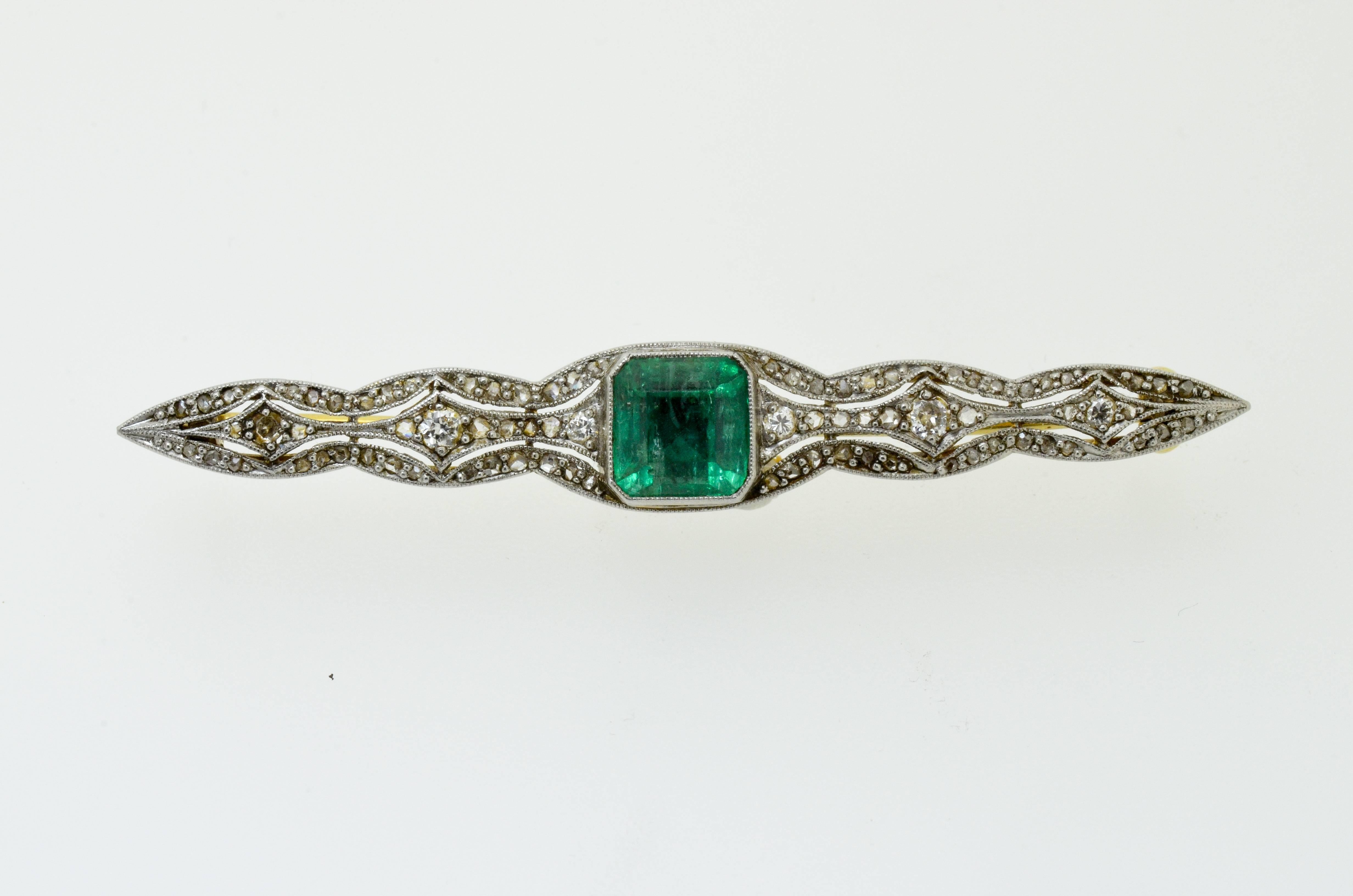Emerald & Diamond Gold Brooch For Sale 3