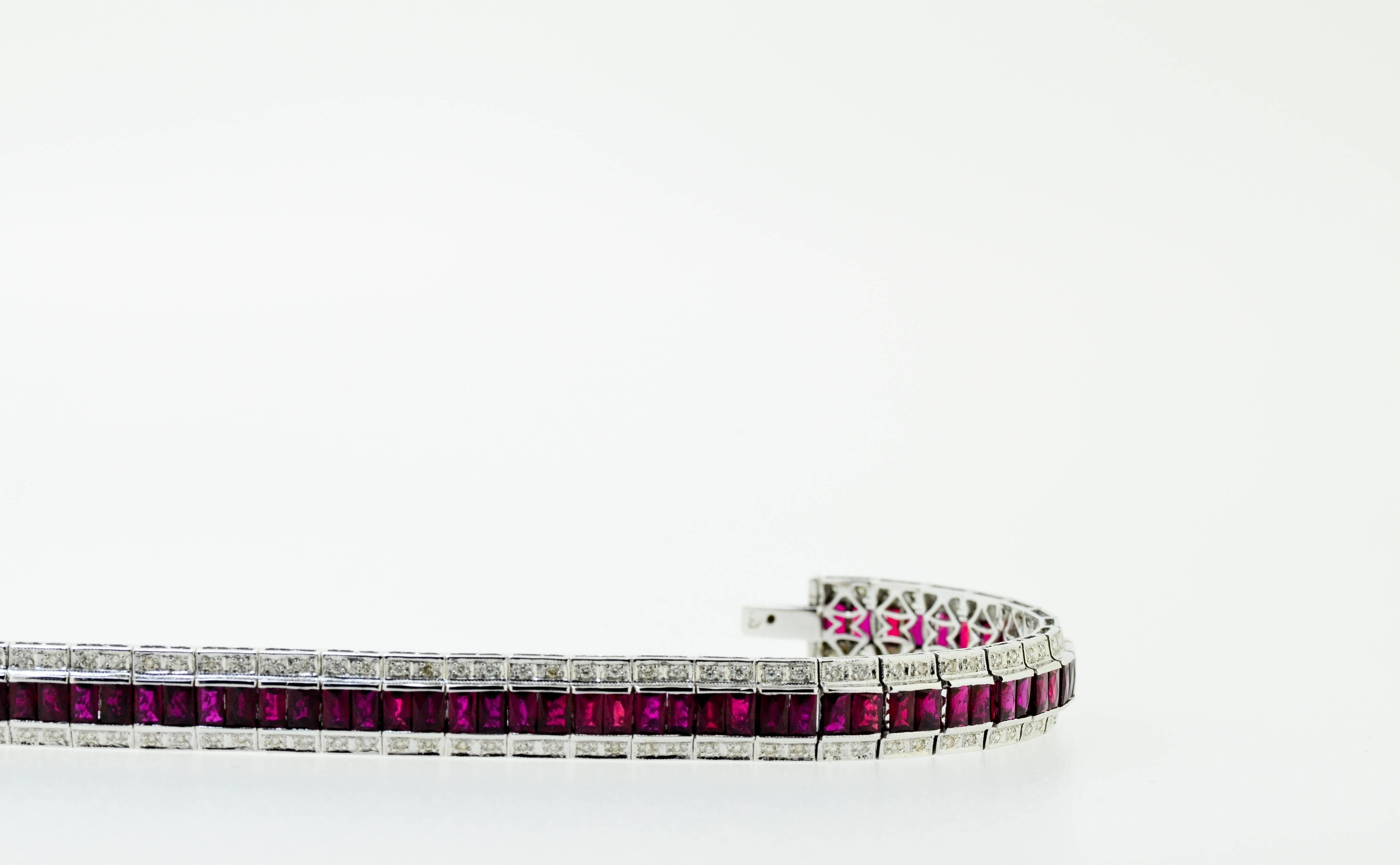 Ruby & Diamond White Gold Bracelet In Excellent Condition For Sale In Fuengirola, Malaga