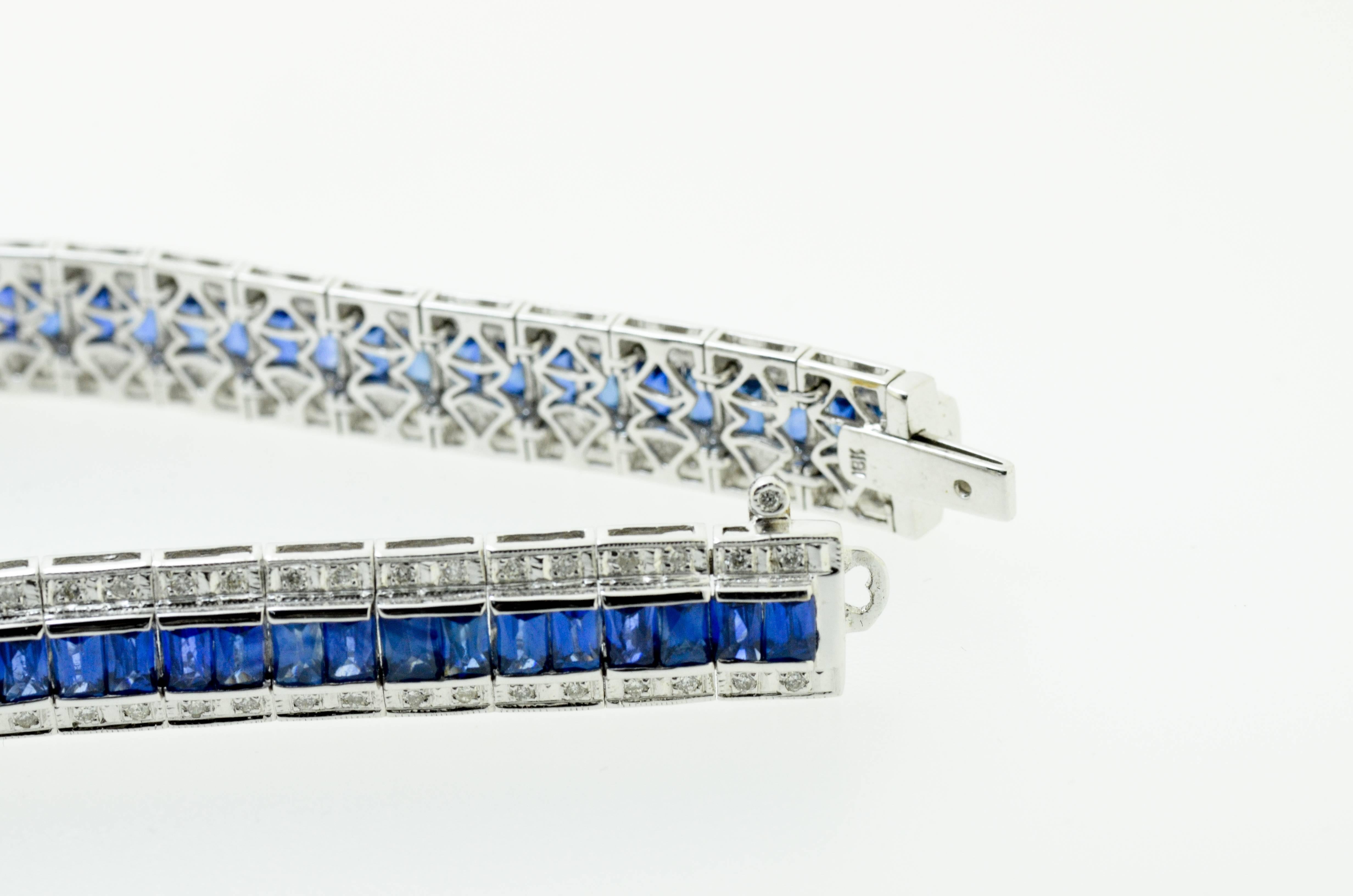 Blue Sapphire & Diamond White Gold Bracelet In Excellent Condition For Sale In Fuengirola, Malaga