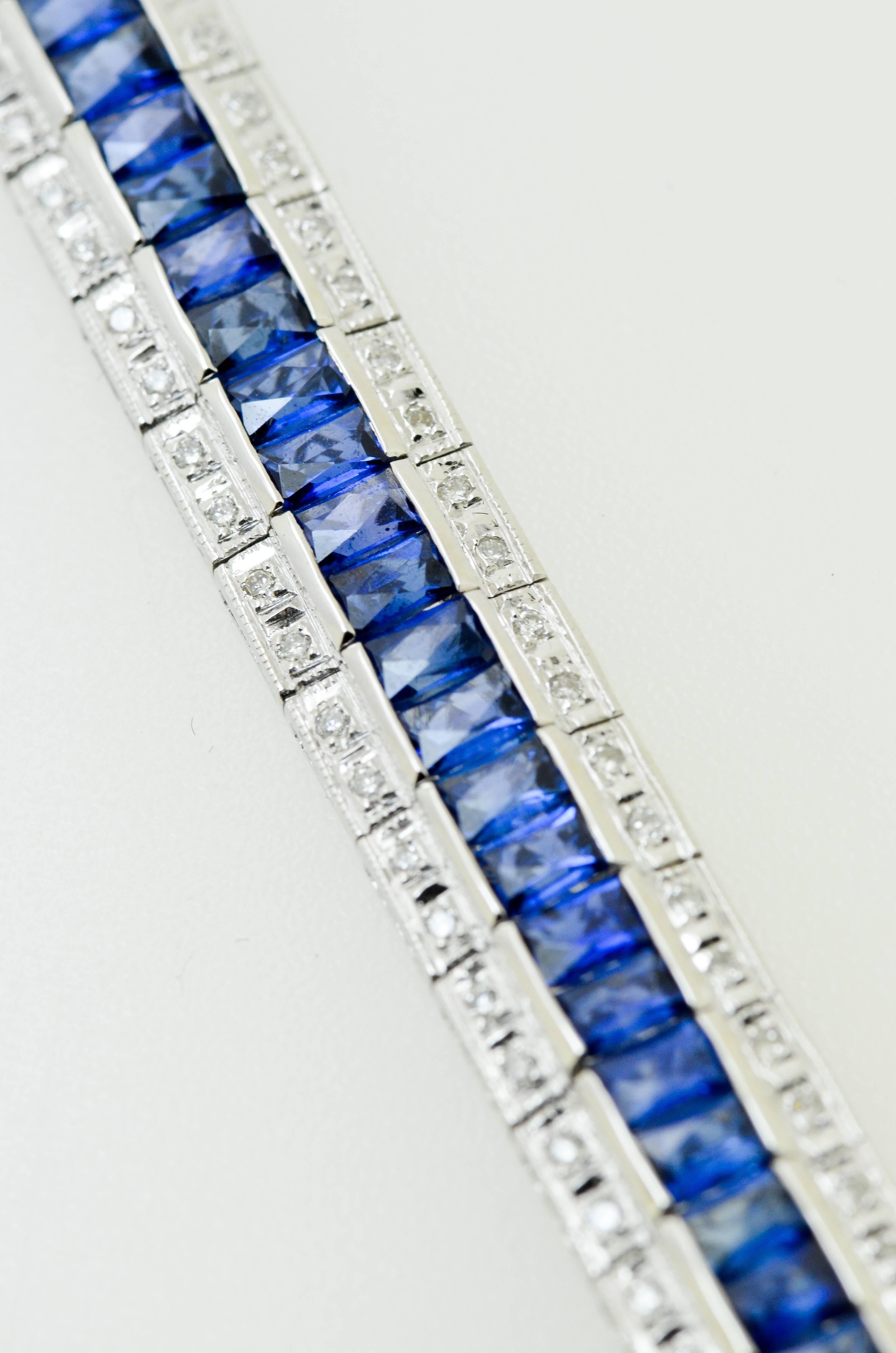 Women's Blue Sapphire & Diamond White Gold Bracelet For Sale