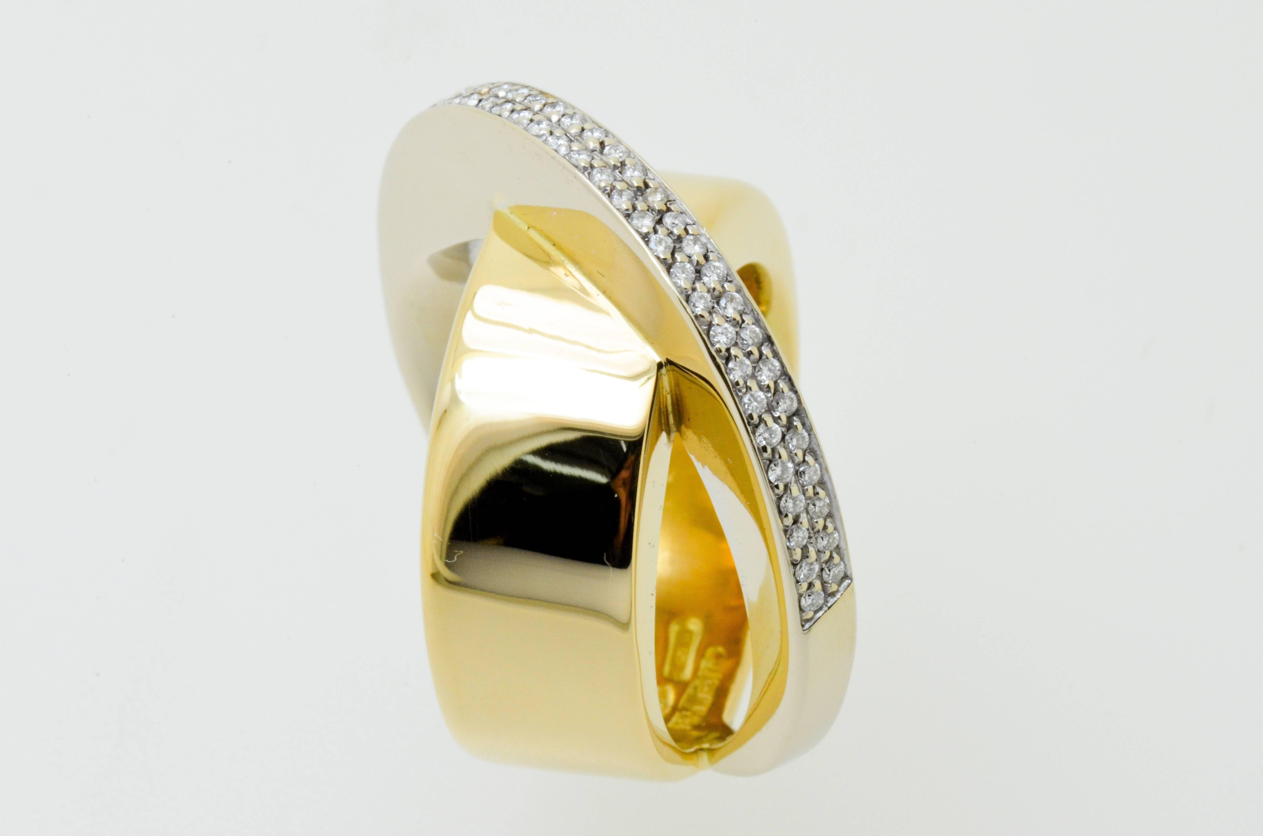 Women's or Men's White & Yellow Gold Diamond Pesavento Ring For Sale