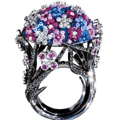 Sicis Bouquet Black White Diamond Micromosaic Gold Ring 11