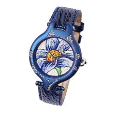 Reloj de pulsera Oro Titanio Blanco Diamante Zafiro Correa de tiburón decorada NanoMosaico